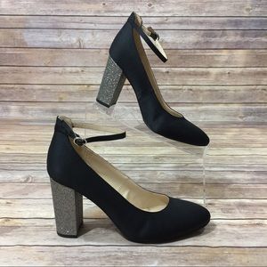 MARC FISHER 9.5 Samy Pump Black Strap Silver Heel